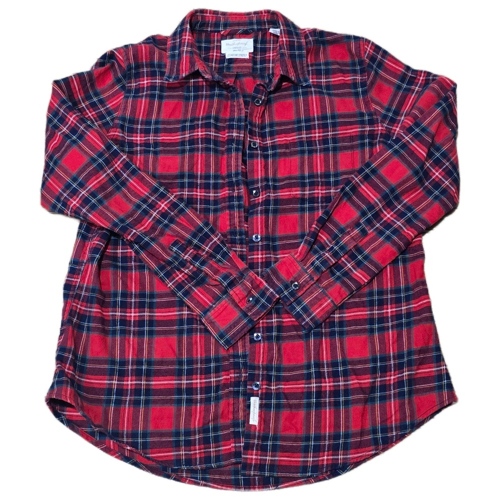Weatherproof Red Navy Plaid Flannel Shirt‎ Comfort Stretch Long Sleeve Size M